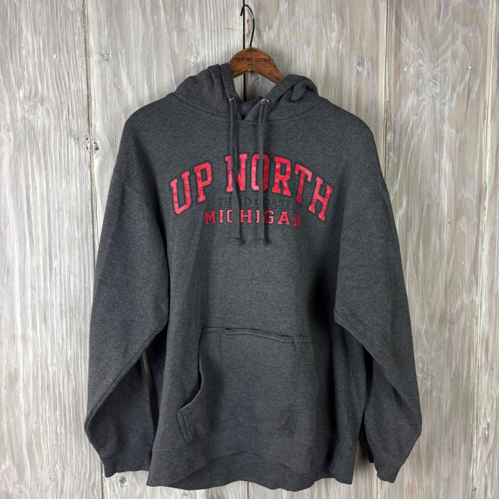 Up North Michigan Third Coast Hoodie J America Mens L Gray Pullover‎ Vintage